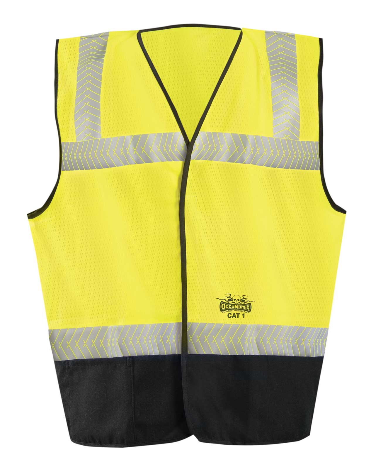 Flame Resistant Black Bottom OCX™ Patented Segmented Dual Stripe Mesh Vest